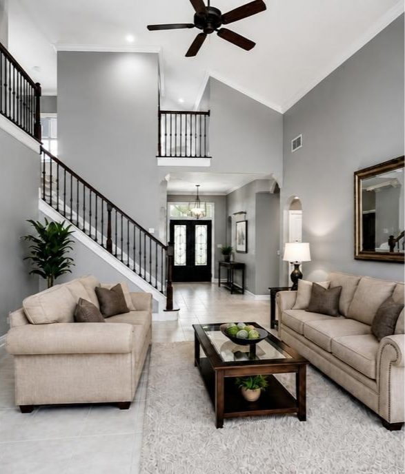 Living room repainted in soft gray