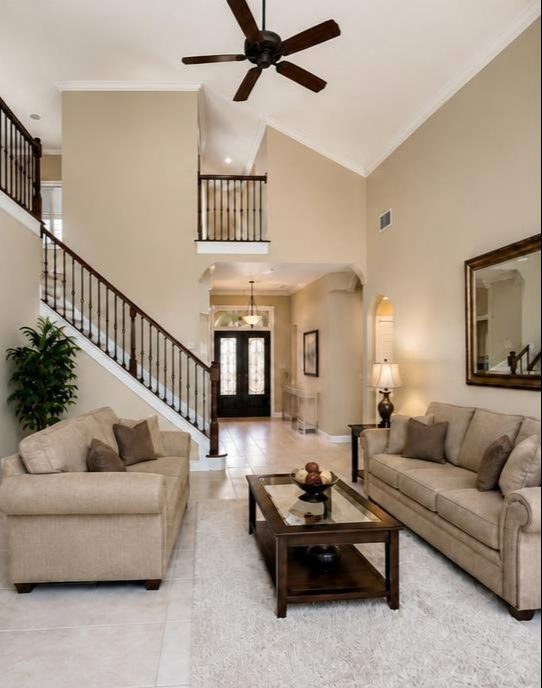Living room with tan walls